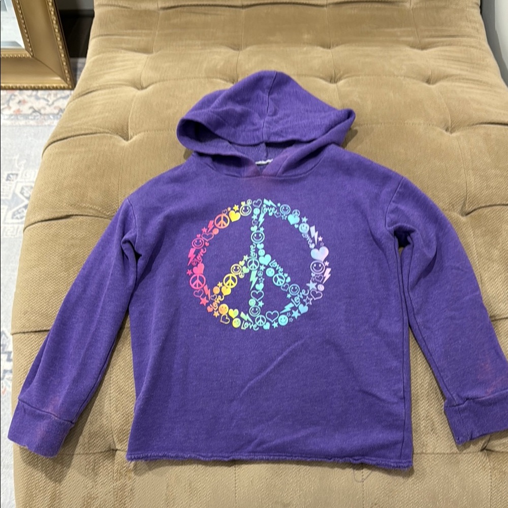 Vibrant Purple Pullover Hoodie with Peace Sign Design